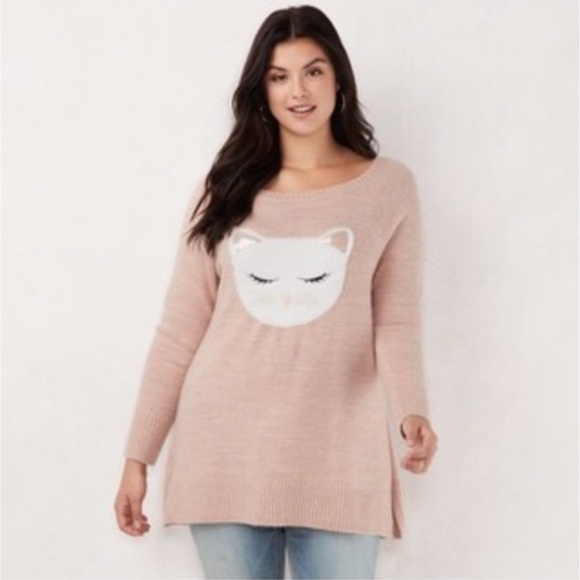 LC Lauren Conrad Sweaters - Lauren Conrad Pink Cat Sweater with Sequin Detail Size 0X